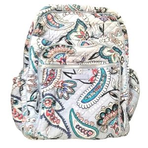 Vera Bradley Iconic XL Campus Backpack Blue with Paisley Multi Compartments